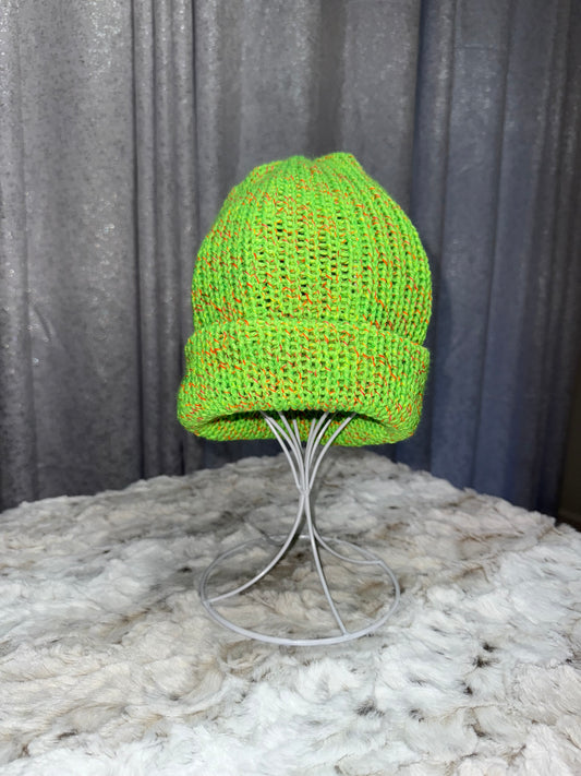 Neon Green Beanie with multicolor neon flecks