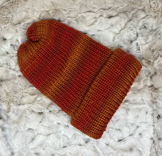 Beanie, Foldable Brim, Acrylic. Orange