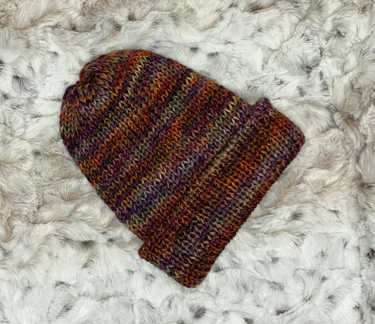Beanie, Foldable Brim, Wool. Multi Autumn colors