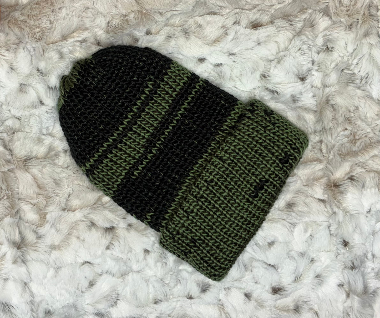 Beanie,Reversible, Foldable Brim, Acrylic. Green & Black