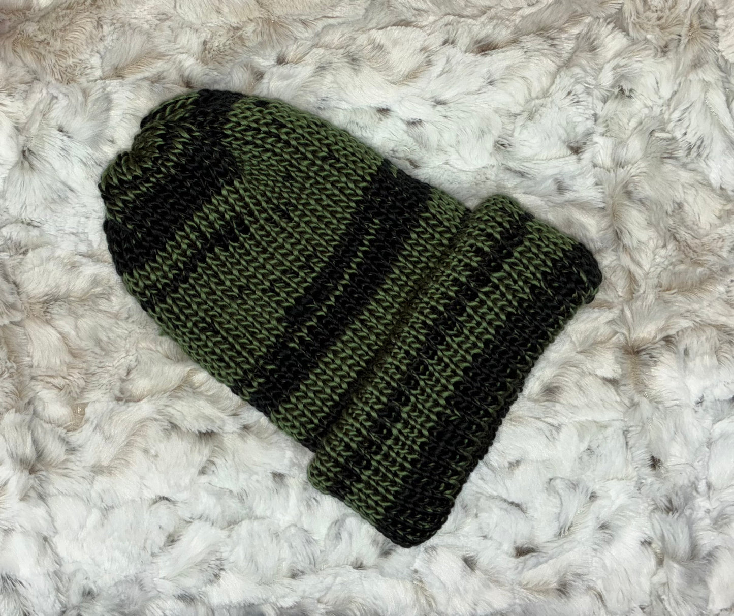 Beanie,Reversible, Foldable Brim, Acrylic. Green & Black