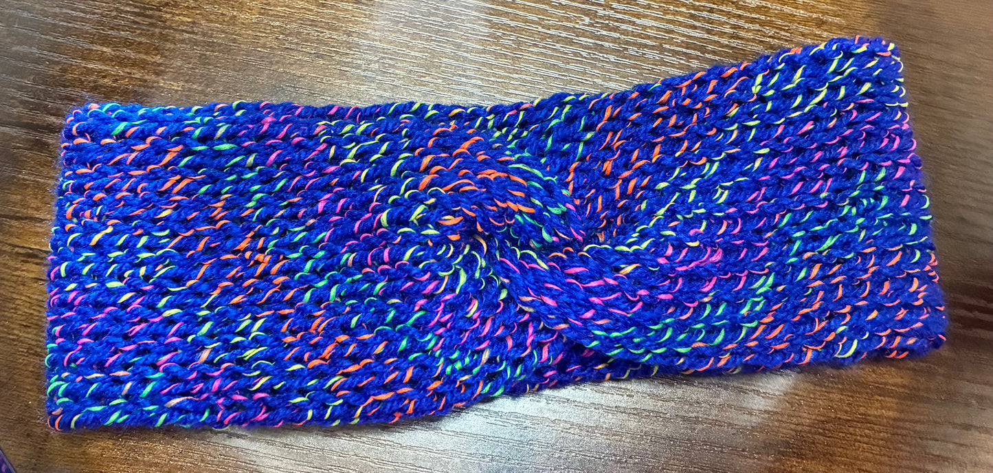 Headband, Acrylic, Blue with Neon Flecks